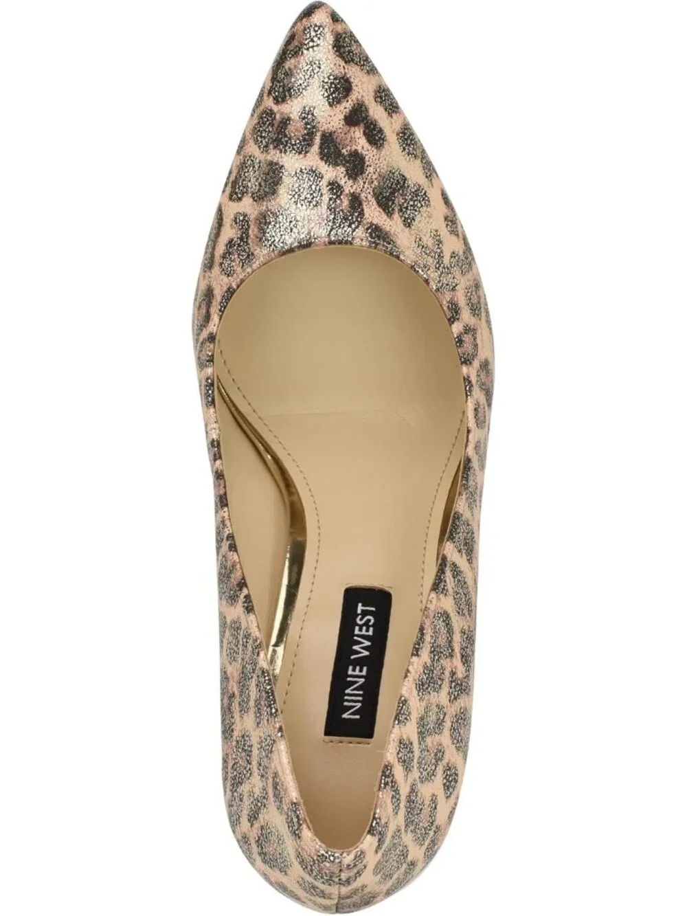 Women's Gold Shimmer Leopard Pointed Toe Footbed Tatiana Pump Covered Heel Shoes